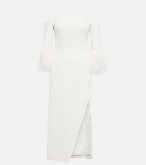 Feather-trimmed midi dress