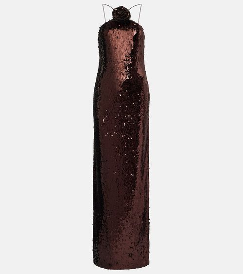 Floral-appliqué maxi dress