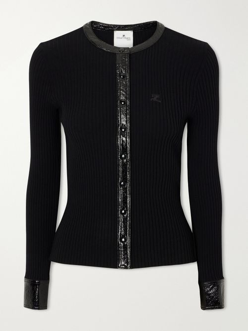 Logo-embroidered Ribbed-knit Cardigan - Black