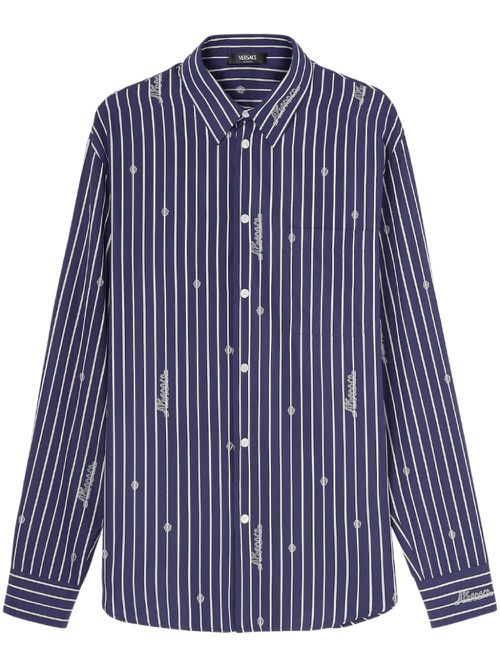 Logo-embroidered striped shirt - Blue
