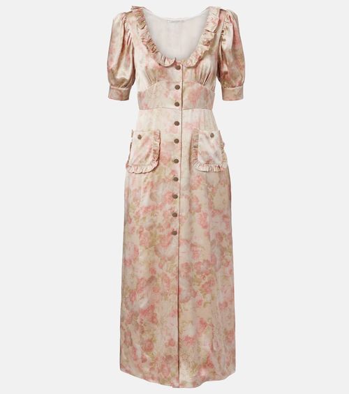Floral silk satin midi dress