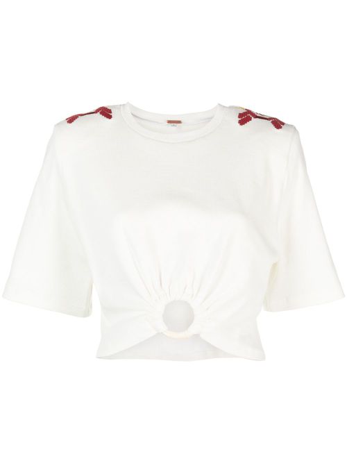 Ensenada embroidered cropped T-shirt - White