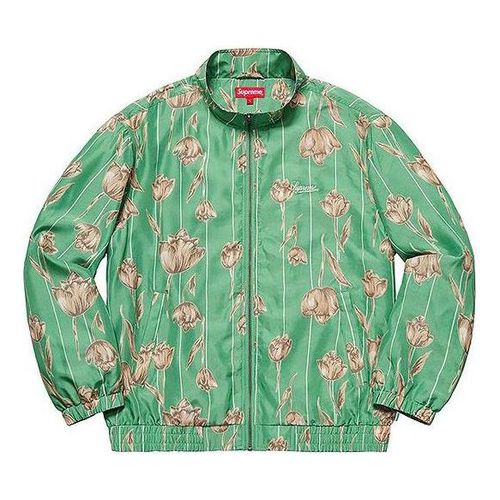 Floral Silk Track Jacket 'Green Tan'