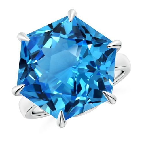 Angara 17.5 Carats GIA Certified Hexagonal Fancy-Cut Swiss Blue Topaz Solitaire Ring in Platinum