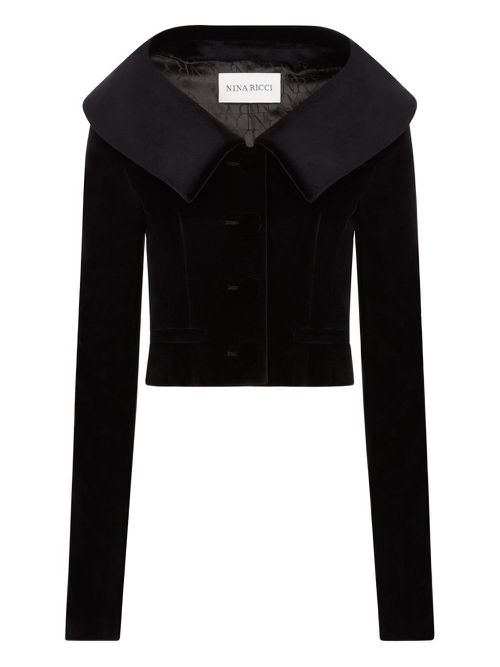 Wide-collar velvet jacket - Black