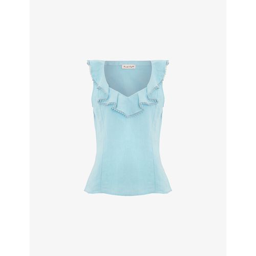 Womens Rhona Ruffle-Trim Linen-Blend Top