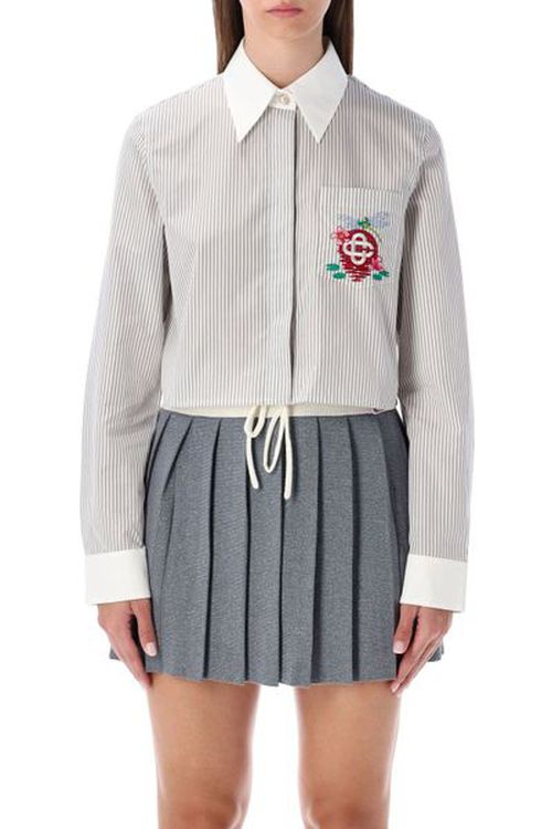 Casablanca Pinstripe Embroidered Cropped Shirt