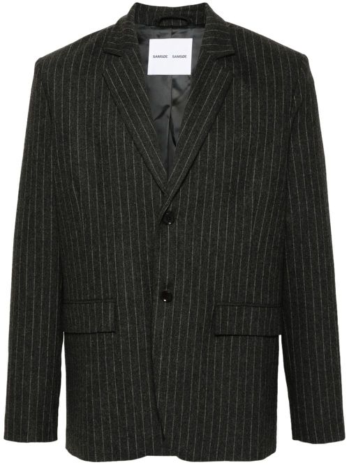Single-breasted pinstripe-pattern blazer - Grey