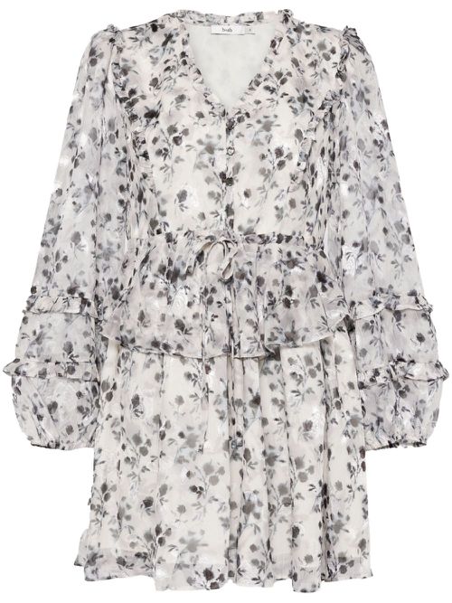 Floral-print ruffle-trim minidress - White