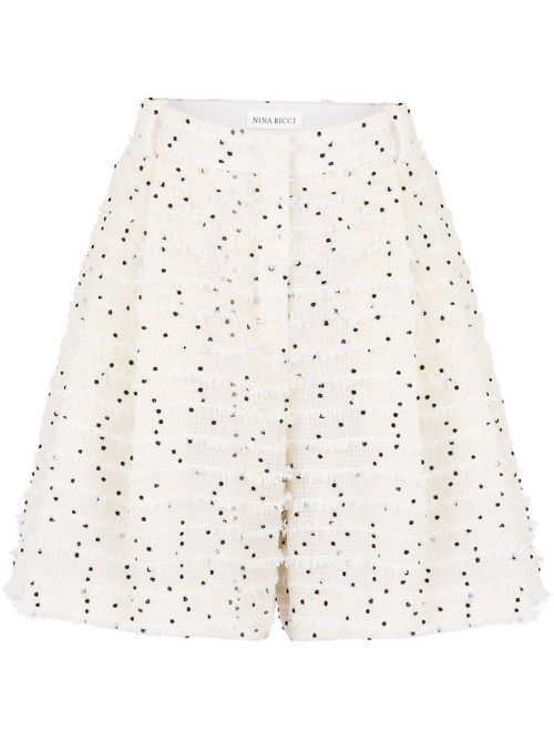 Pleated tweed shorts - White