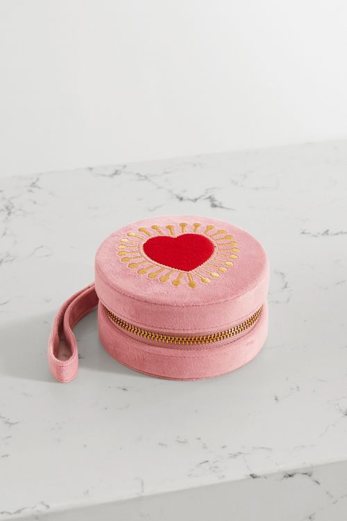L'Atelier Nawbar - Sacred Heart Embroidered Velvet Jewelry Box - Pink