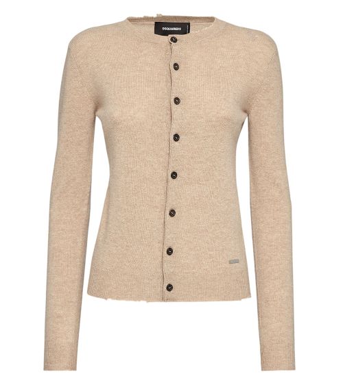 Beige Crew Neck Cardigan