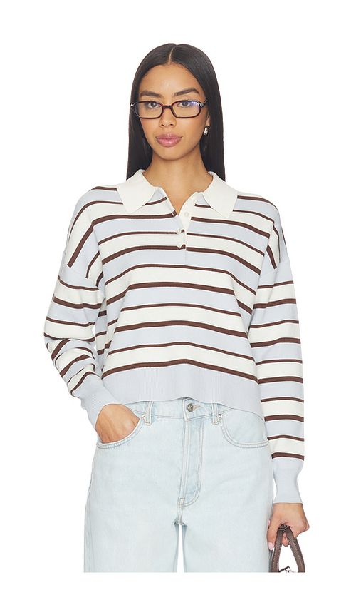 525 America Seraphina Cropped Rugby Pullover in White,Baby Blue. - M also in L, S