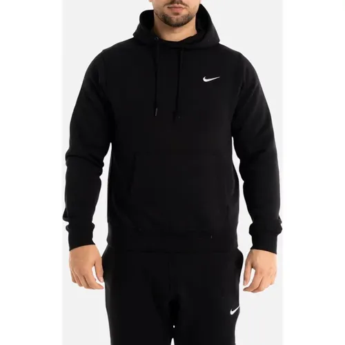 Men's Nike 611457 Mens Fleece Hoodie Swoosh Logo Overhead Hoody Pullover Sweatshirts - Black