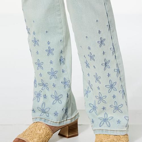 New Classic Stretch Denim Embroidered Bootcut Jean - Blue