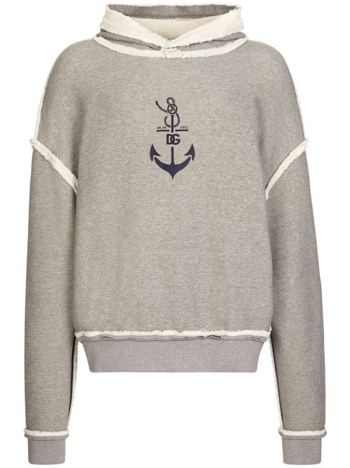Logo-print contrasting-trim hoodie - Grey