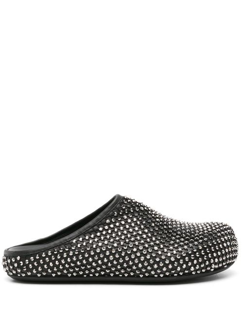 Rhinestone-embellished leather mules - Black