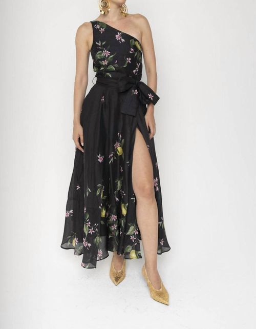Sterlizia One Shoulder Dress In Black Citrus Floral