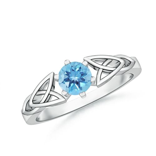 Angara 0.6 Carat Solitaire Round Swiss Blue Topaz Celtic Knot Ring in Platinum
