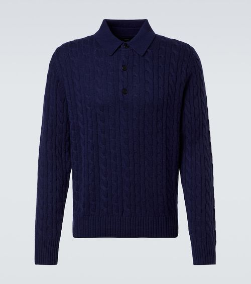 Cable-knit cashmere polo sweater