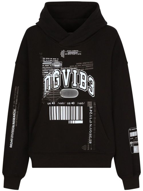Printed cotton hoodie - Black