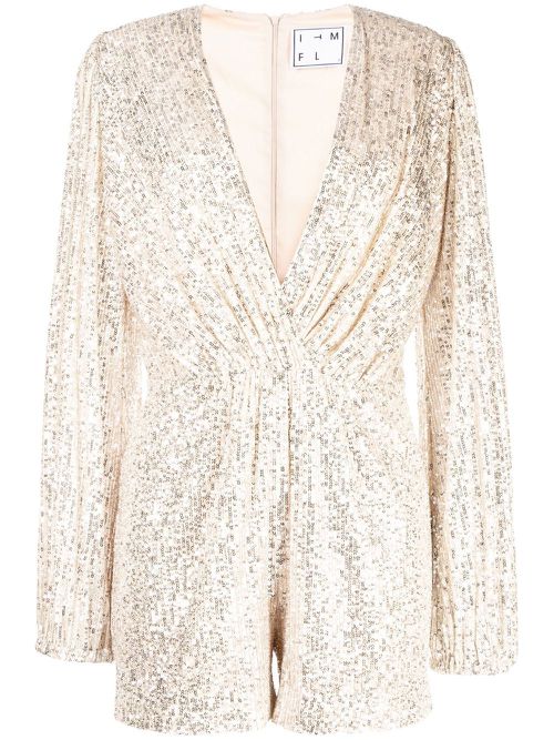 Sequinned long-sleeve playsuit - Silver