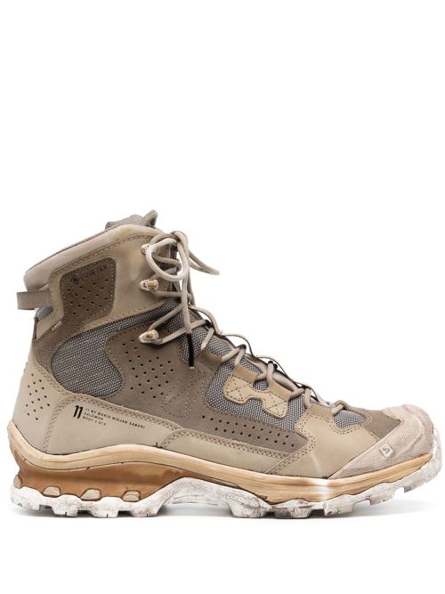 Panelled-design leather sneakers - Neutrals