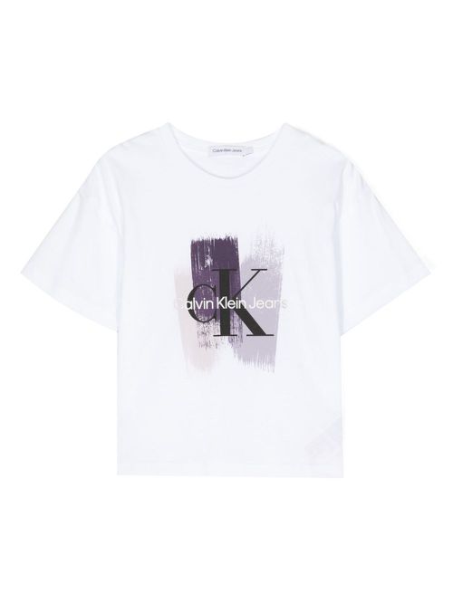 Brushstroke logo-print T-shirt - White
