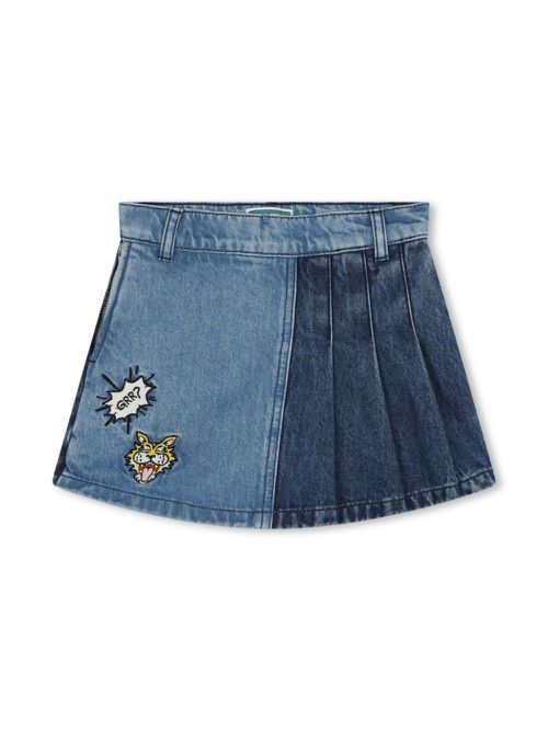 Tiger-embroidered washed denim skorts - Blue