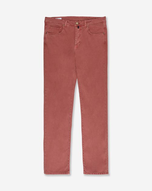 Slim fit stretch cotton tricot five-pocket trousers dark burnt