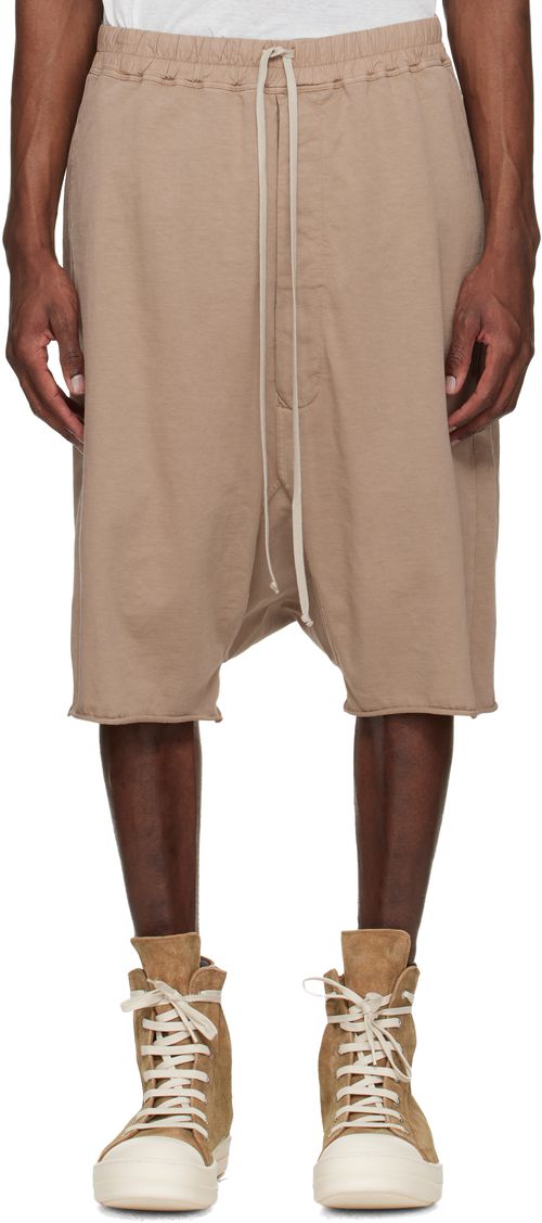 Beige Temple Drawstring Pod Shorts