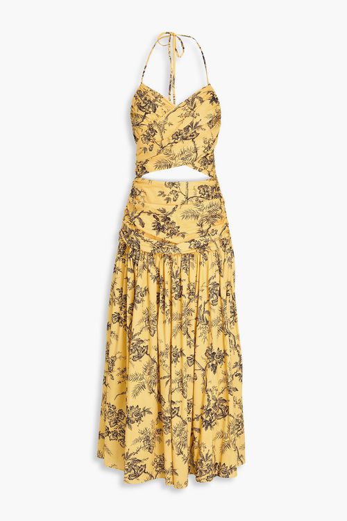 Carolina Herrera - Cutout floral-print stretch-cotton poplin maxi halterneck dress - Yellow - US 10