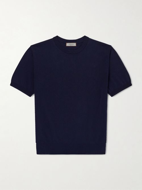 Knitted Cotton T-Shirt - Men - Blue