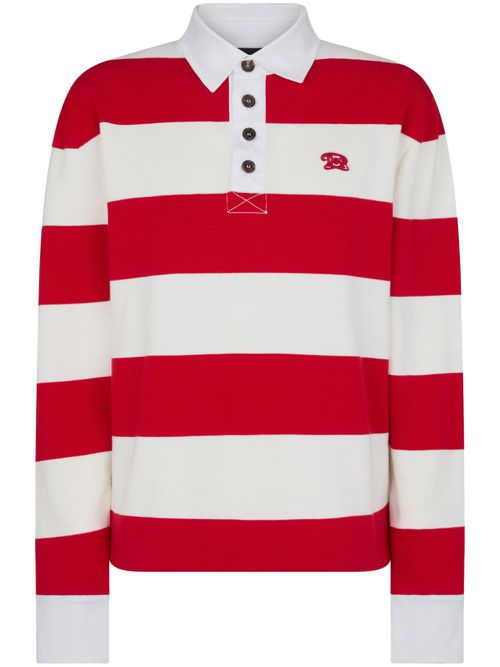 Striped cotton rugby polo shirt - White