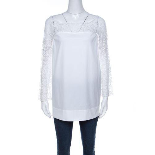 Philosophy di Alberta Ferretti Off White Cotton Lace Detail Top