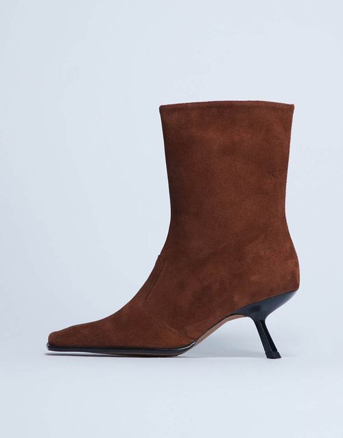 Sienna Premium leather square toe mid heel boot in tan-Brown