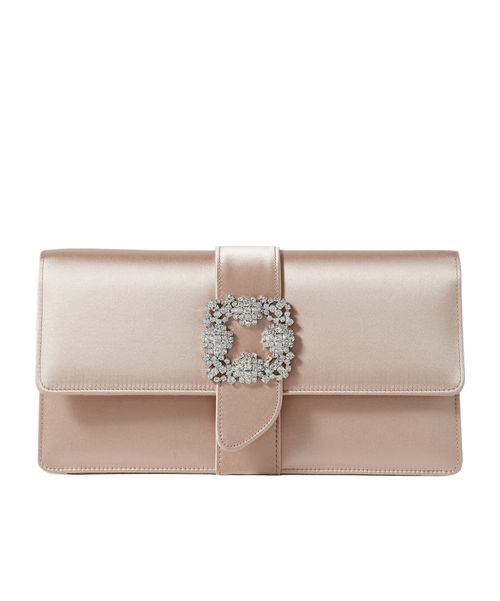 Crystal-embellished satin clutch