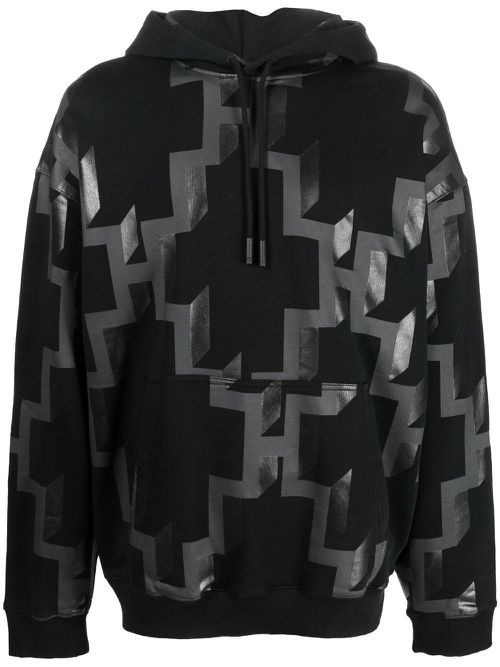 Geometric-print cotton hoodie - Black