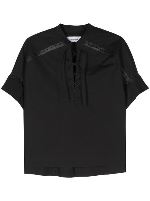 Leather-trim blouse - Black