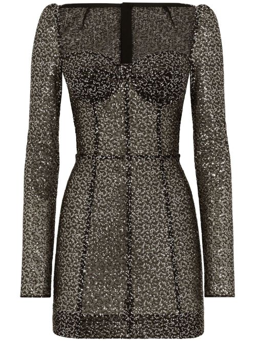 Sequin-embellished bustier minidress - Black