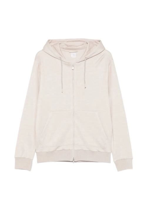 Silk-Blend Zip-Up Hoodie — Beige