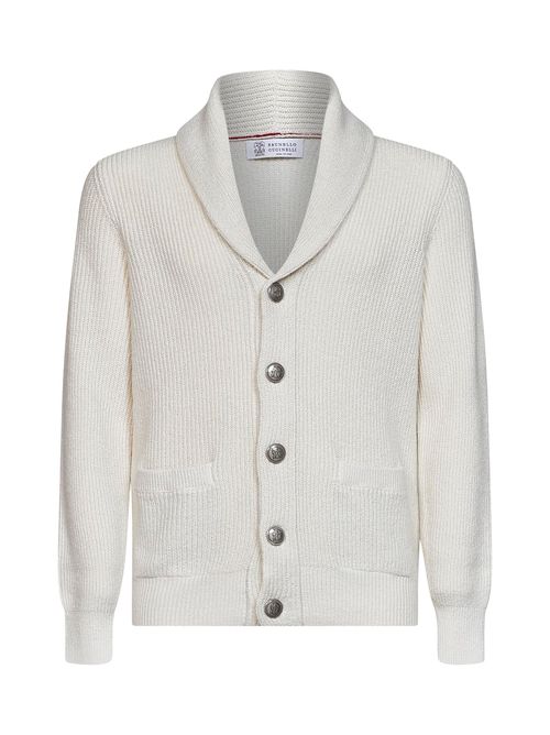 English Rib Cotton Shawl Collar Cardigan — Ivory