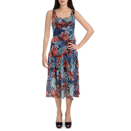 Womens Floral Print Chiffon Midi Dress