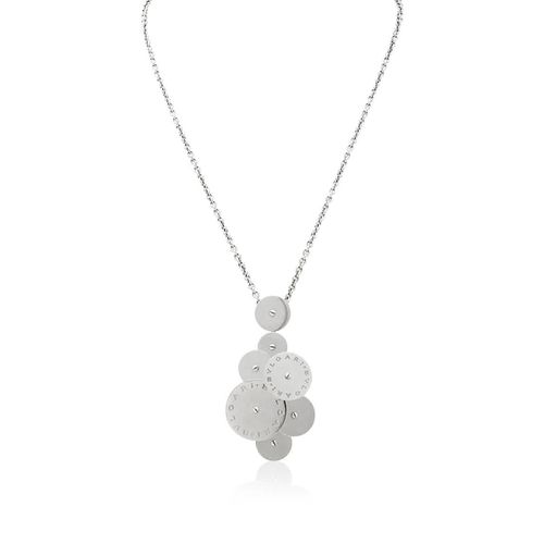 Ladies Cicladi 18k White Gold Rotating Disc Pendant Chain Necklace