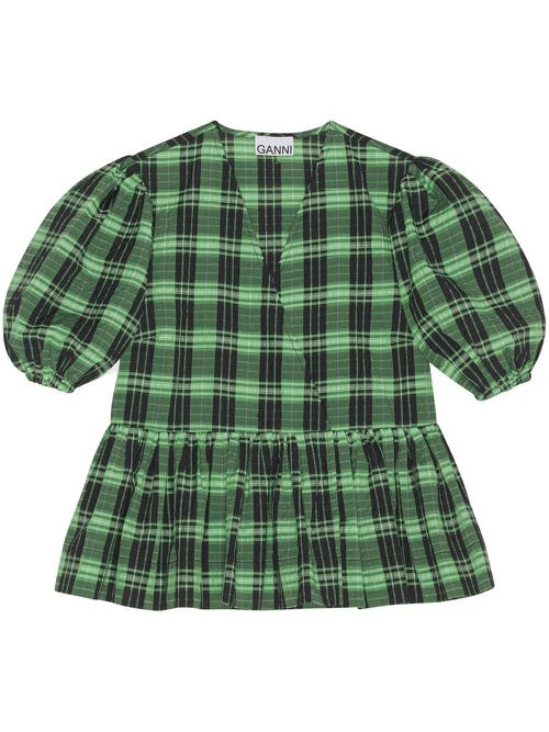 Plaid-check peplum blouse - Green
