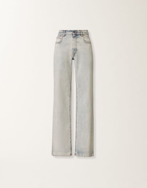Water-marbled denim pants