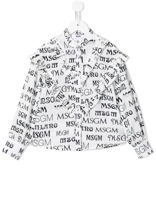 Ruffled logo-print shirt - White