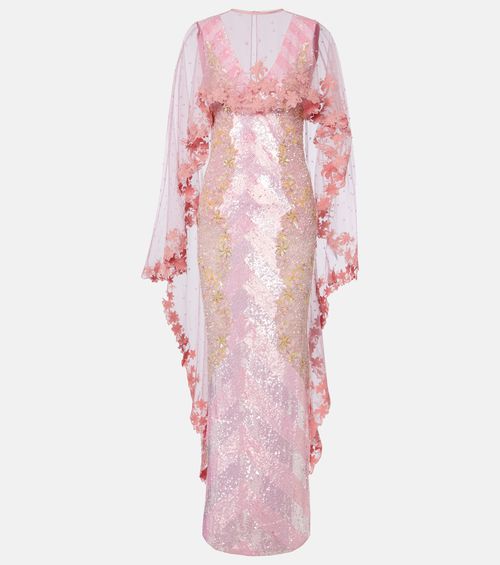 Là Fuori Panorama embellished caped gown