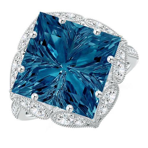Angara 8.4 Carats Vintage Inspired Square London Blue Topaz Ring with Diamonds in Platinum
