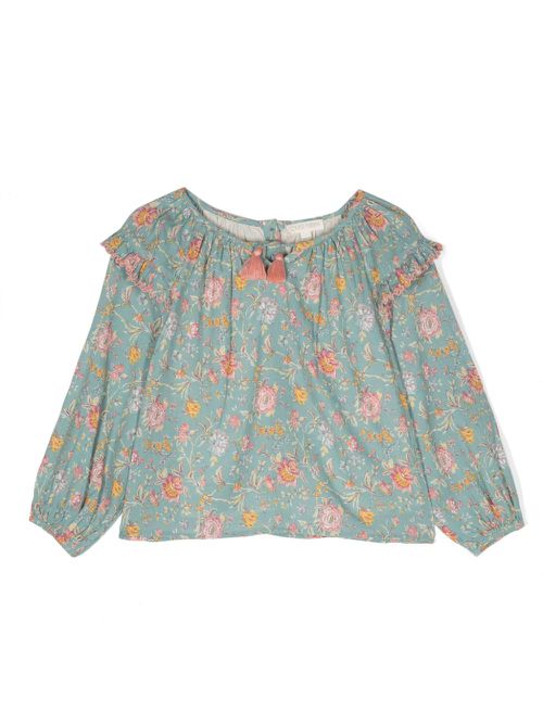 Iris floral-patterned cotton blouse - Blue